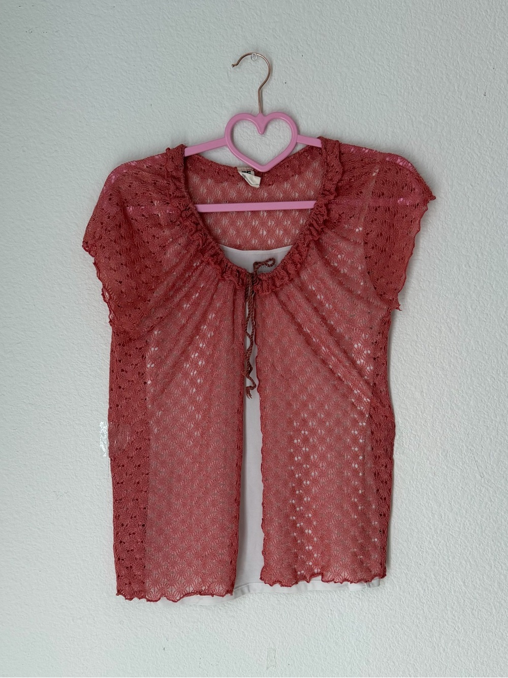 Women’s Sheer Knit Top with Tie Detail - Coral Orange